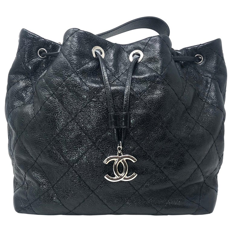 Chanel Black On the Road Large Drawstring Bucket Tote Bag at 1stDibs