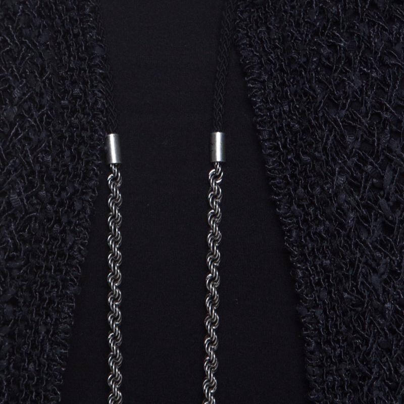 Chanel Black Open Weave Silver Tone Chain Detail Cropped Cardigan M In Good Condition In Dubai, Al Qouz 2