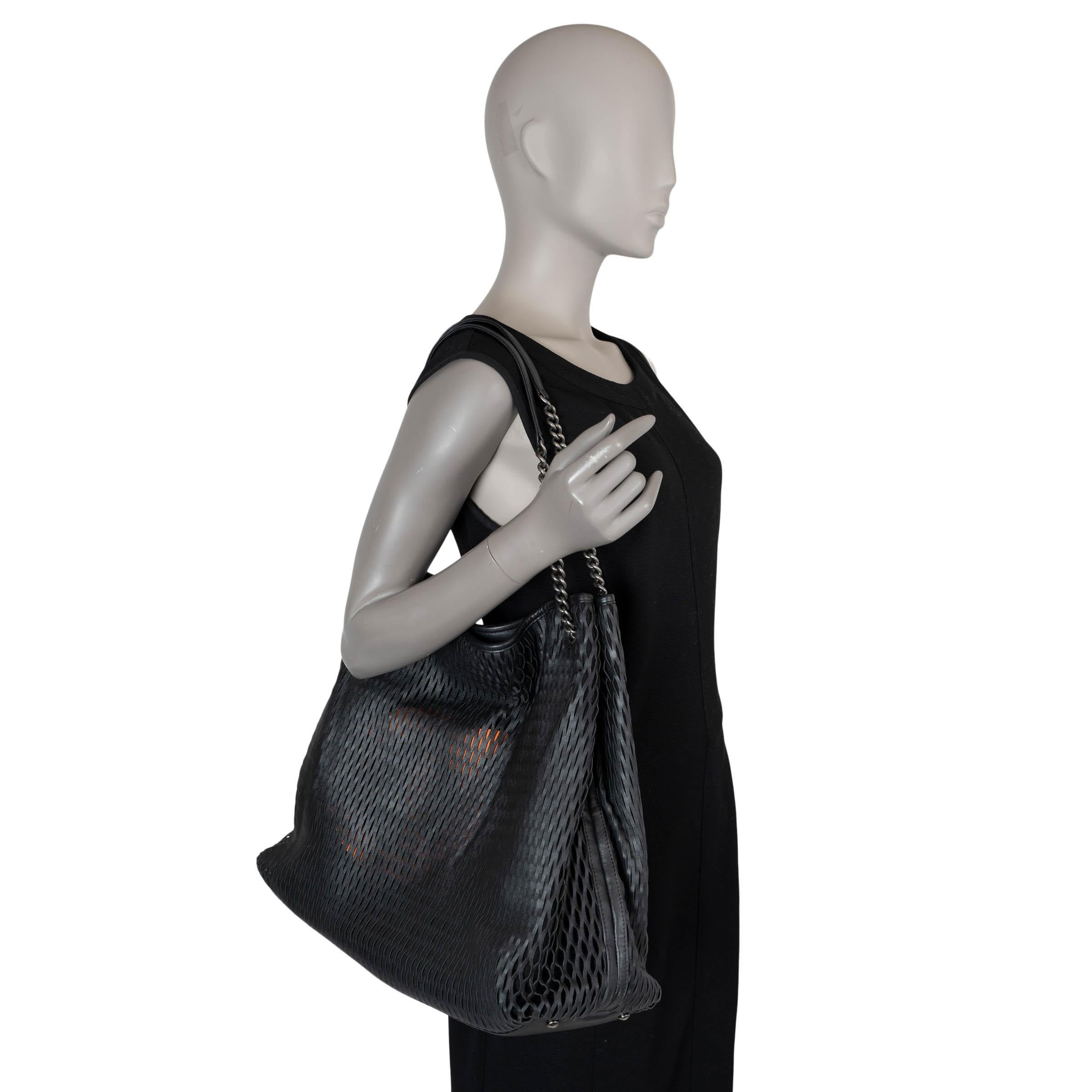CHANEL black & orange leather 14K PERFORATED TOTE Bag 6