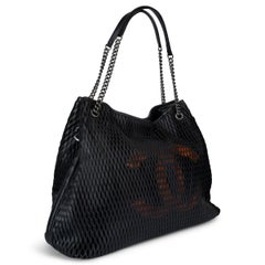 CHANEL black & orange leather 14K PERFORATED TOTE Bag