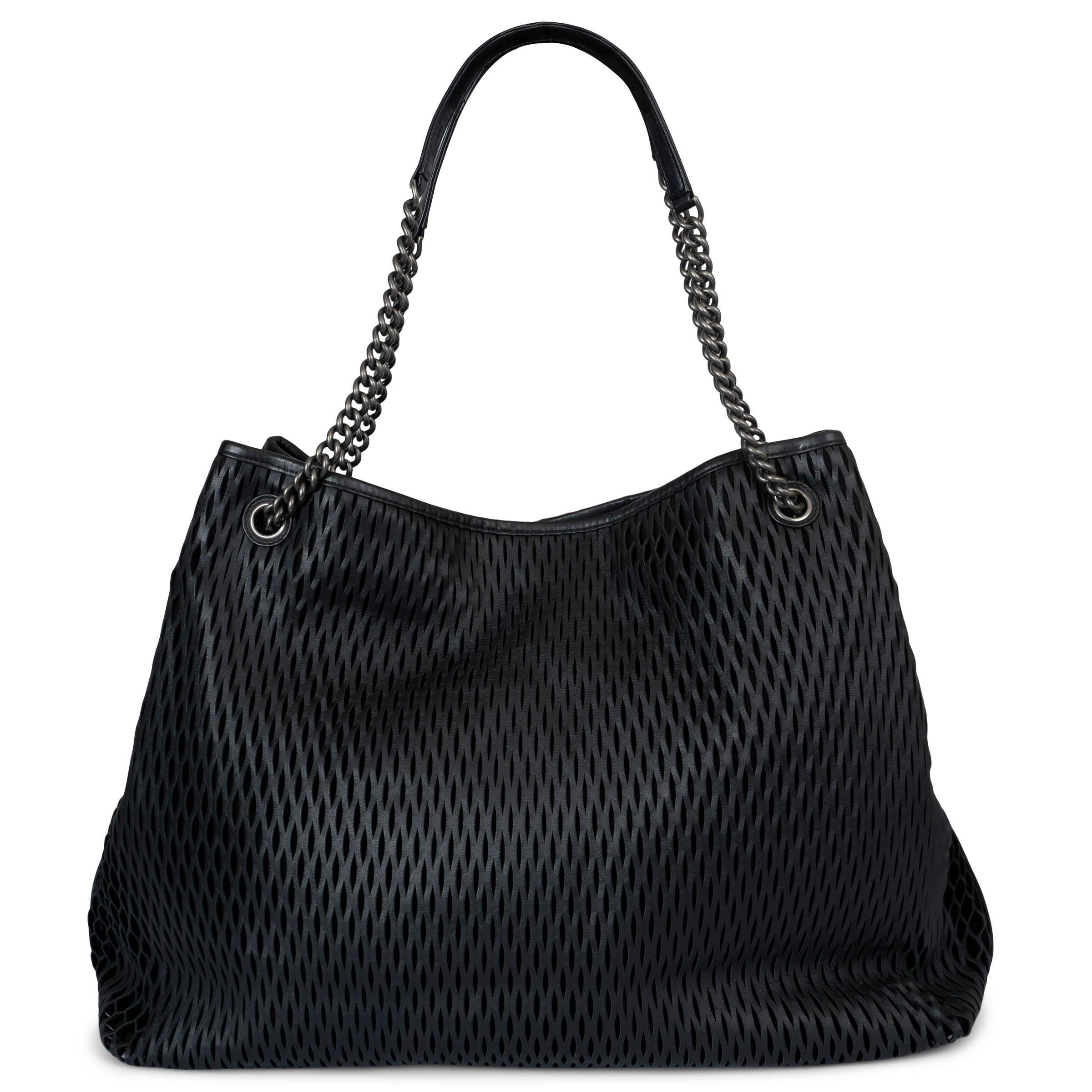 Black CHANEL black & orange leather 14K PERFORATED TOTE Bag