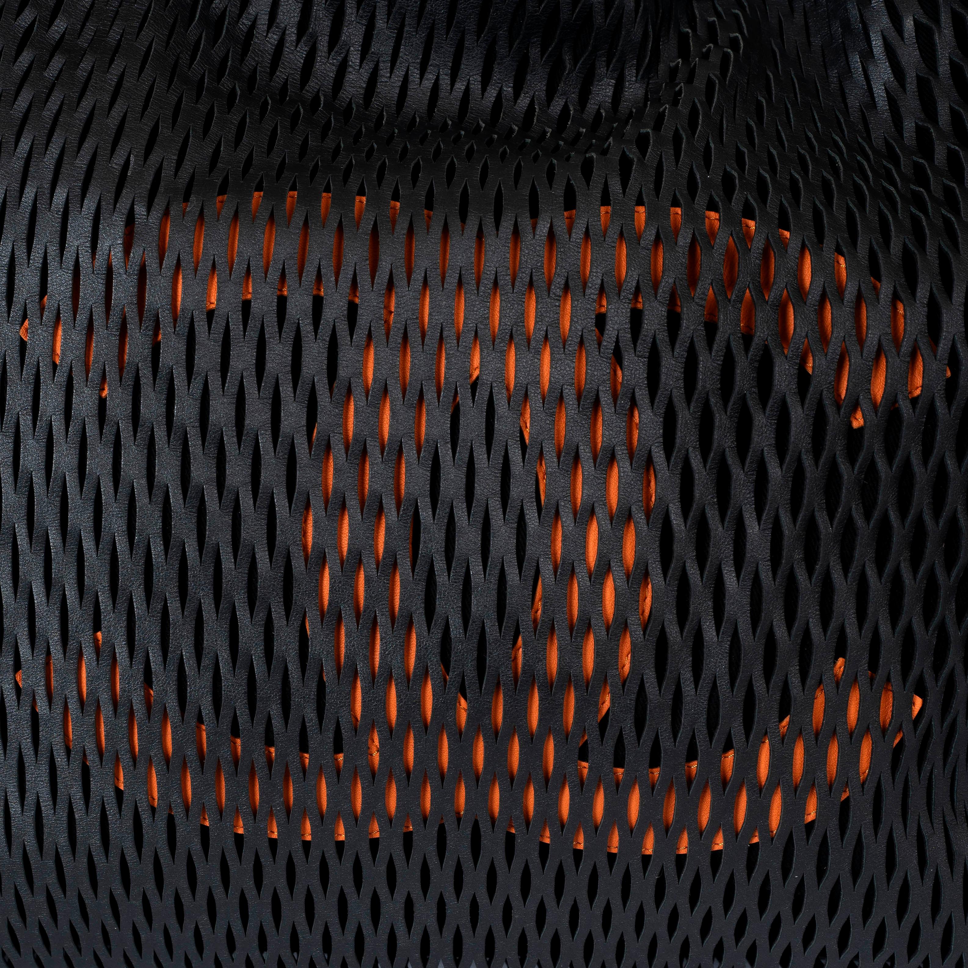 CHANEL black & orange leather 14K PERFORATED TOTE Bag 2