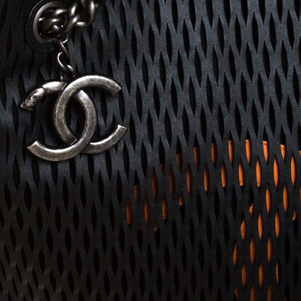 Chanel Black/Orange Perforated Leather CC Chain Tote 7