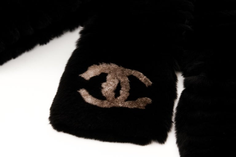 Chanel Black Orylag Rabbit Striped Fur Scarf For Sale at 1stDibs