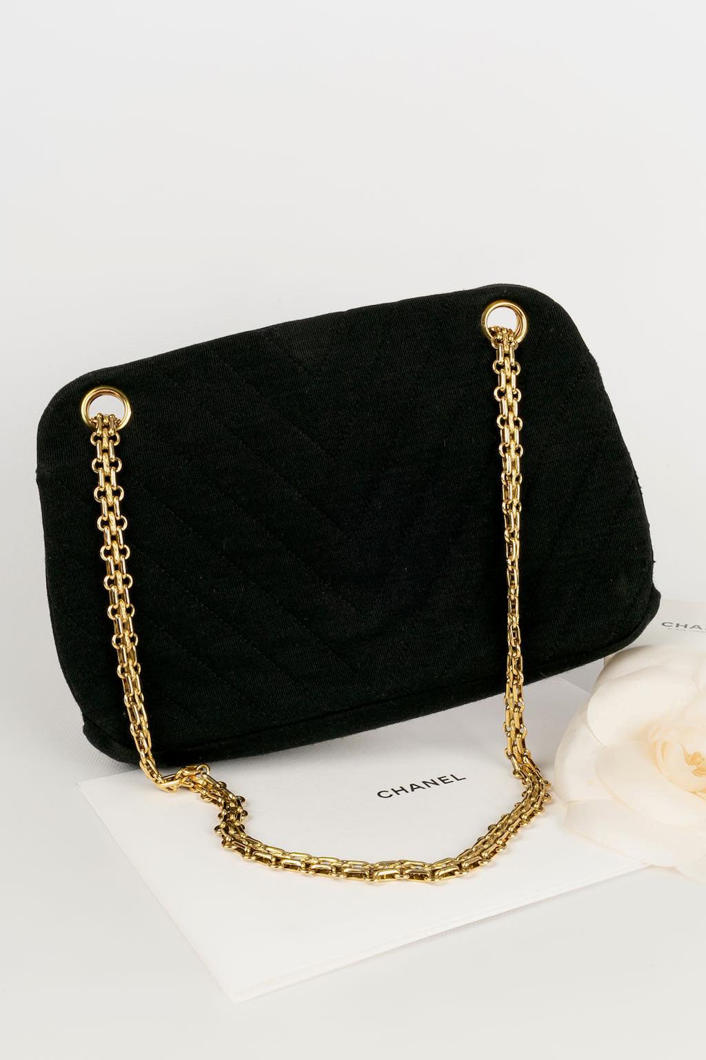 Chanel Black Overstitched Jersey Bag For Sale 7