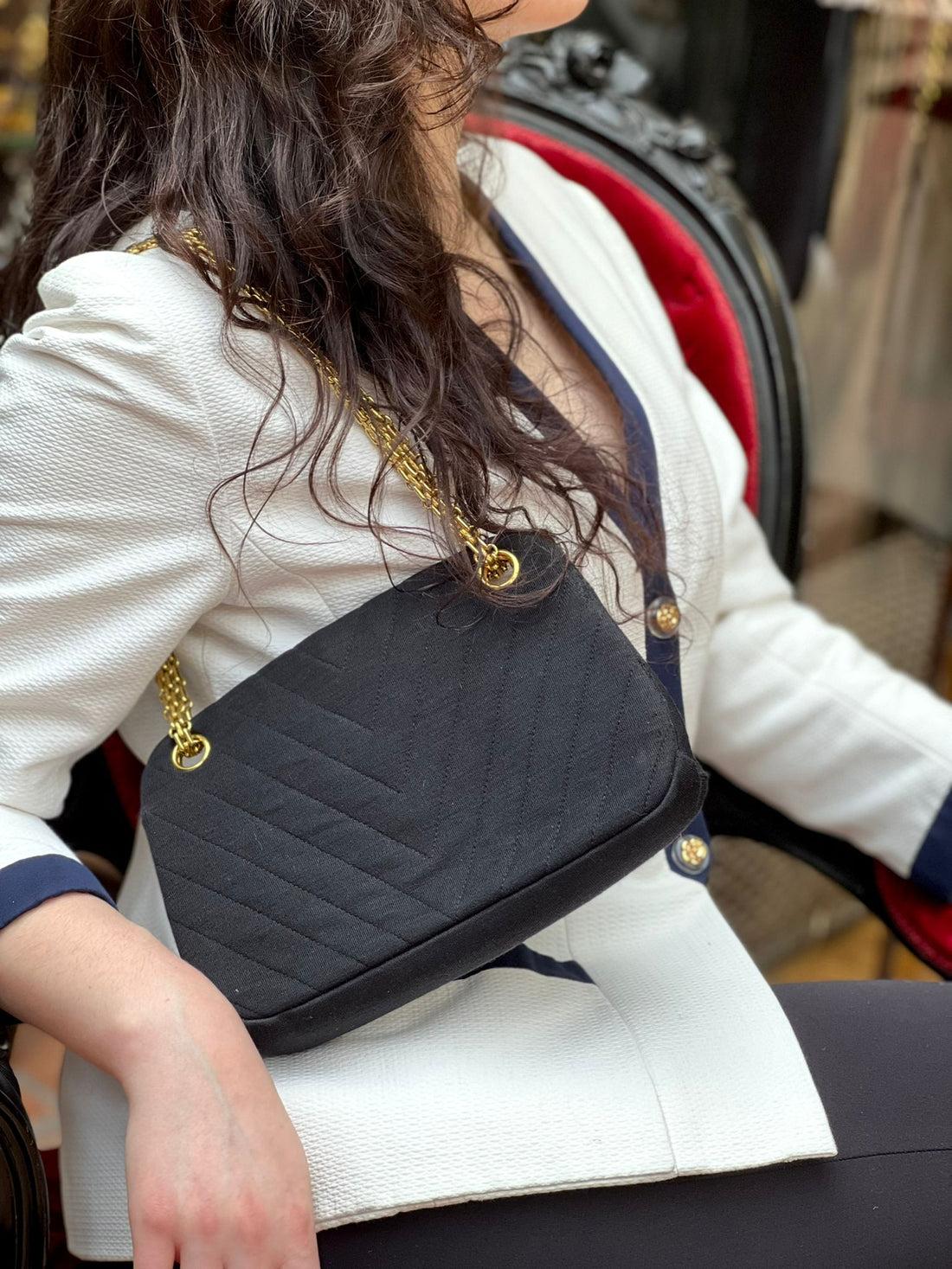 Chanel Black Overstitched Jersey Bag For Sale 8