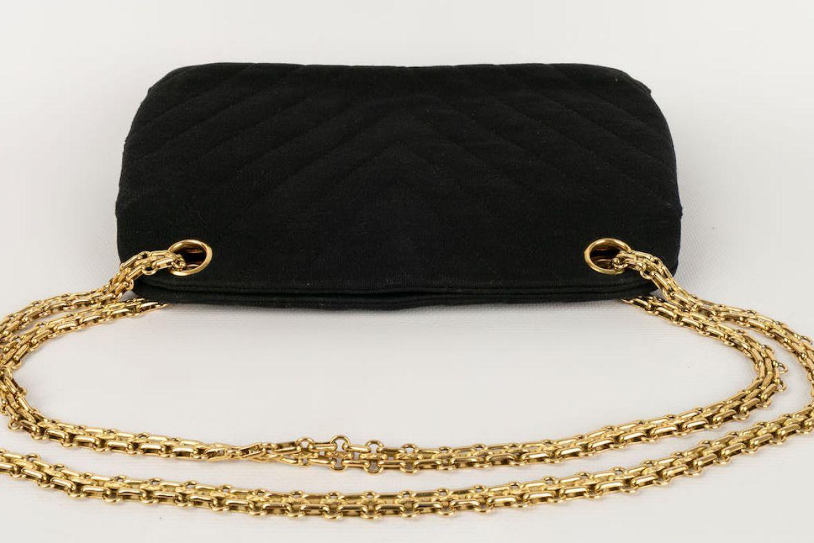 Chanel Black Overstitched Jersey Bag For Sale 1