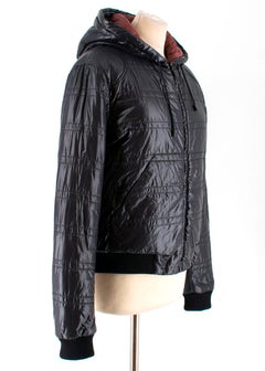 Chanel Black Padded Hooded Leather CC Patch Jacket US 10
