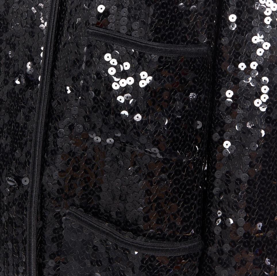 CHANEL black paillette sequins grosgrain trimmed 4 pocket evening jacket FR42 6