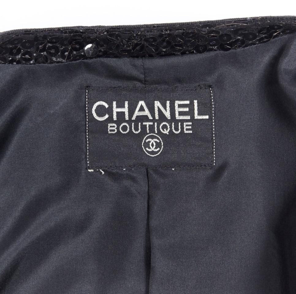 CHANEL black paillette sequins grosgrain trimmed 4 pocket evening jacket FR42 7