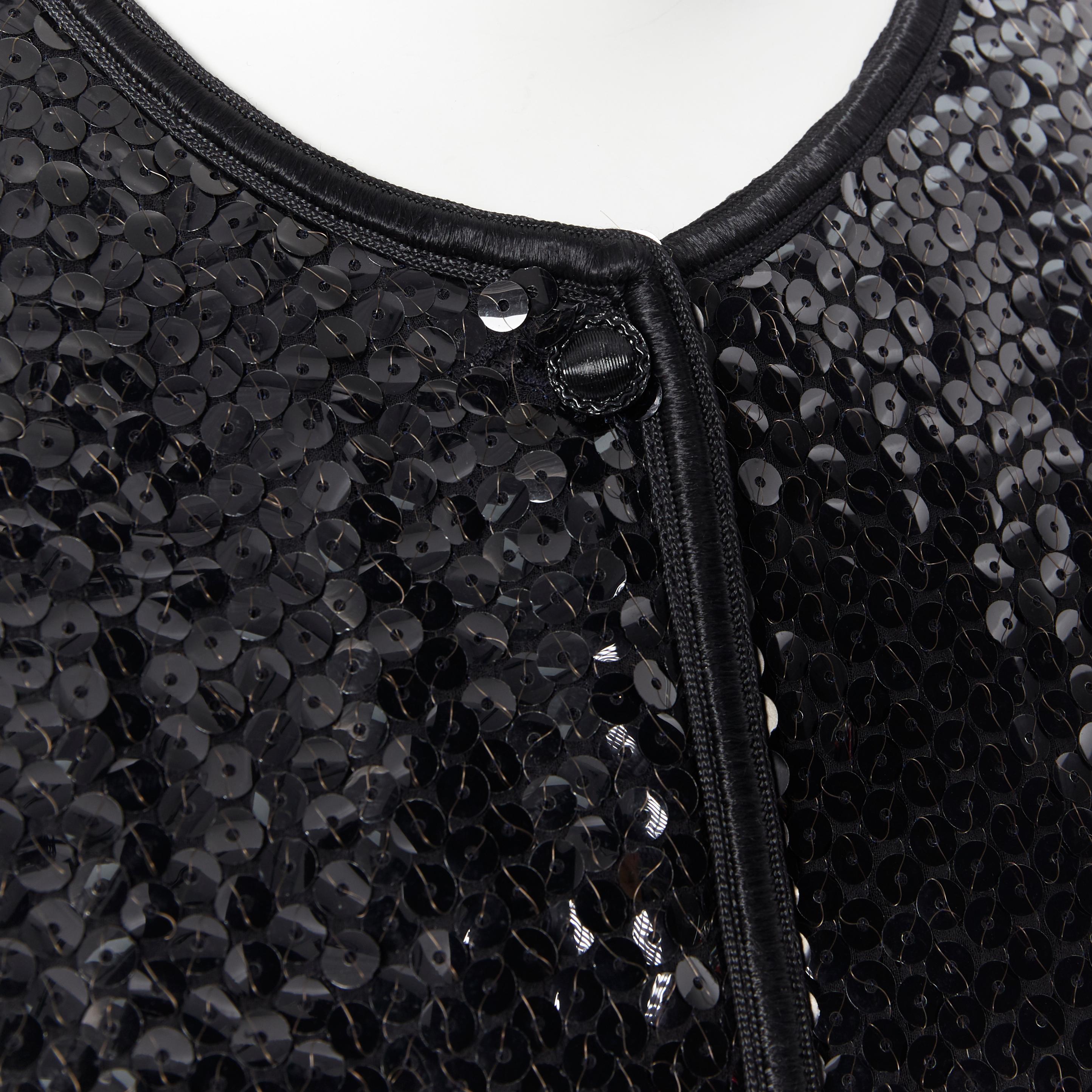 Black CHANEL black paillette sequins grosgrain trimmed 4 pocket evening jacket FR42
