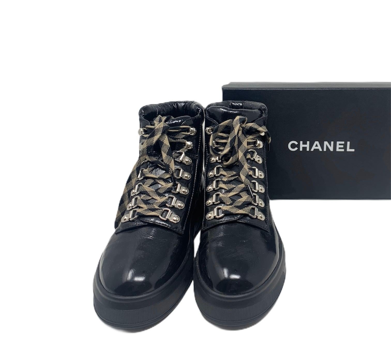 Chanel Black Paint Leather Boots, 2019 In Excellent Condition In Milan, IT