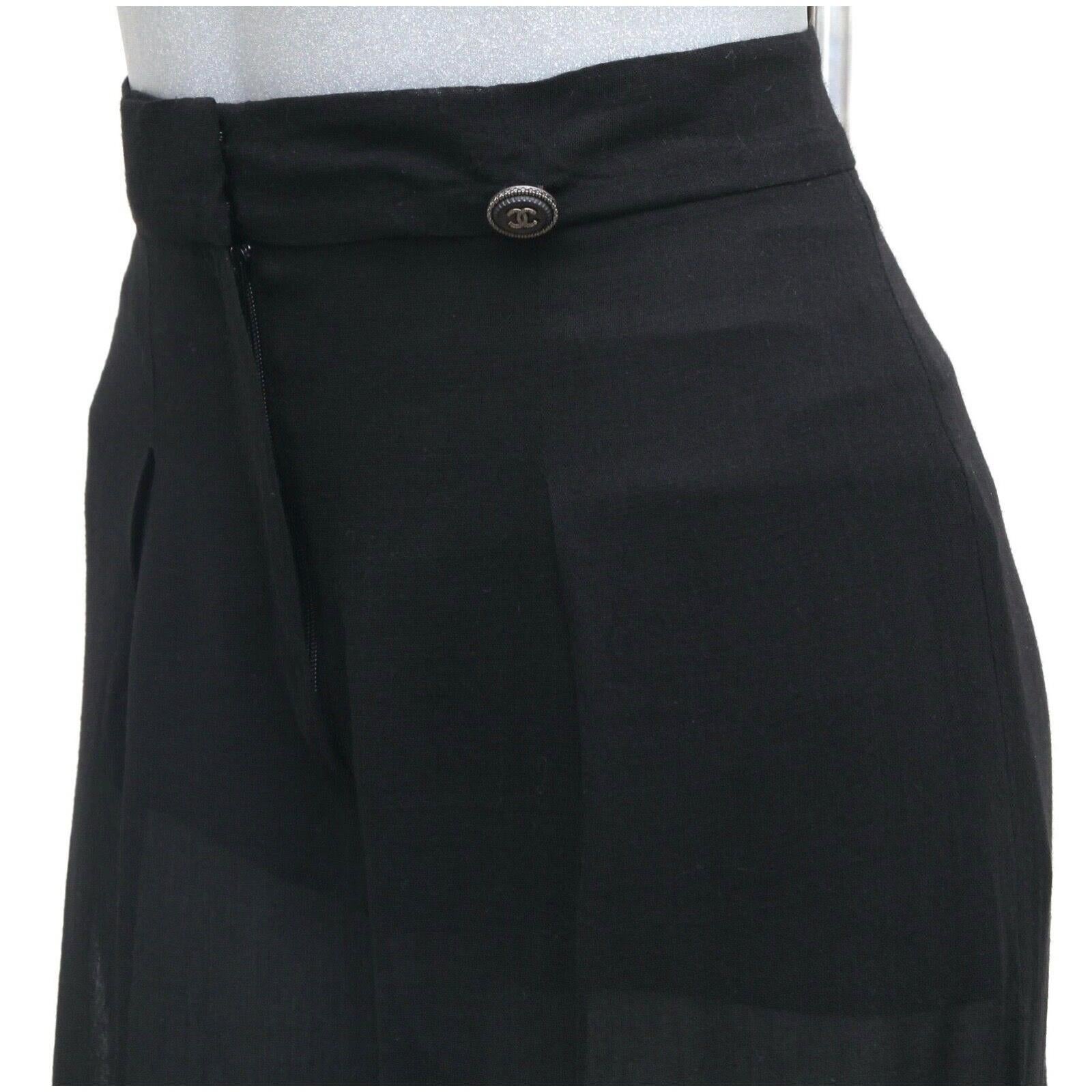 Women's CHANEL Black Pant Wide Leg CC Logo High Rise Semi-Sheer Wool Blend Evening Sz 38 For Sale