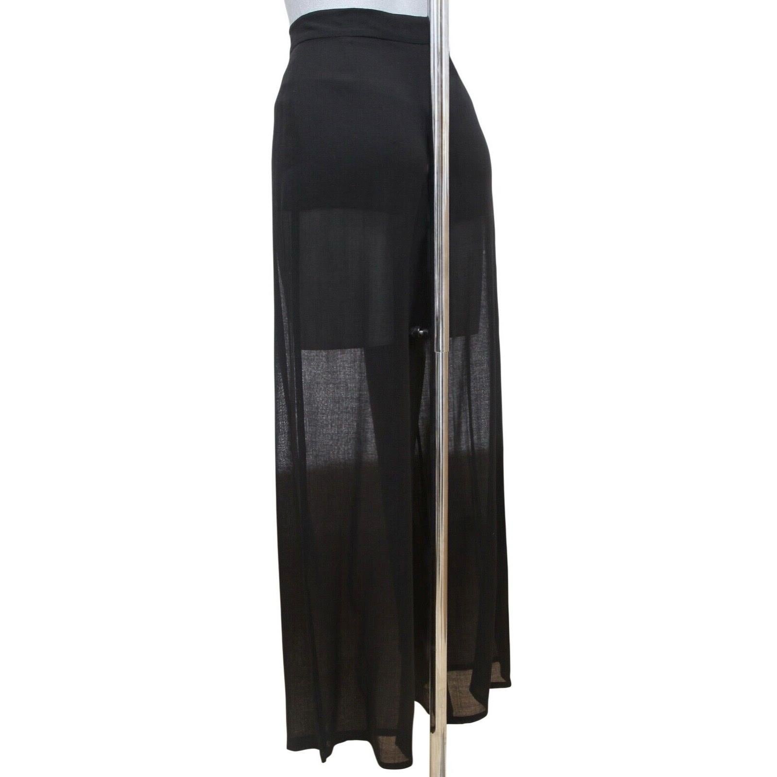 CHANEL Black Pant Wide Leg CC Logo High Rise Semi-Sheer Wool Blend Evening Sz 38 For Sale 1