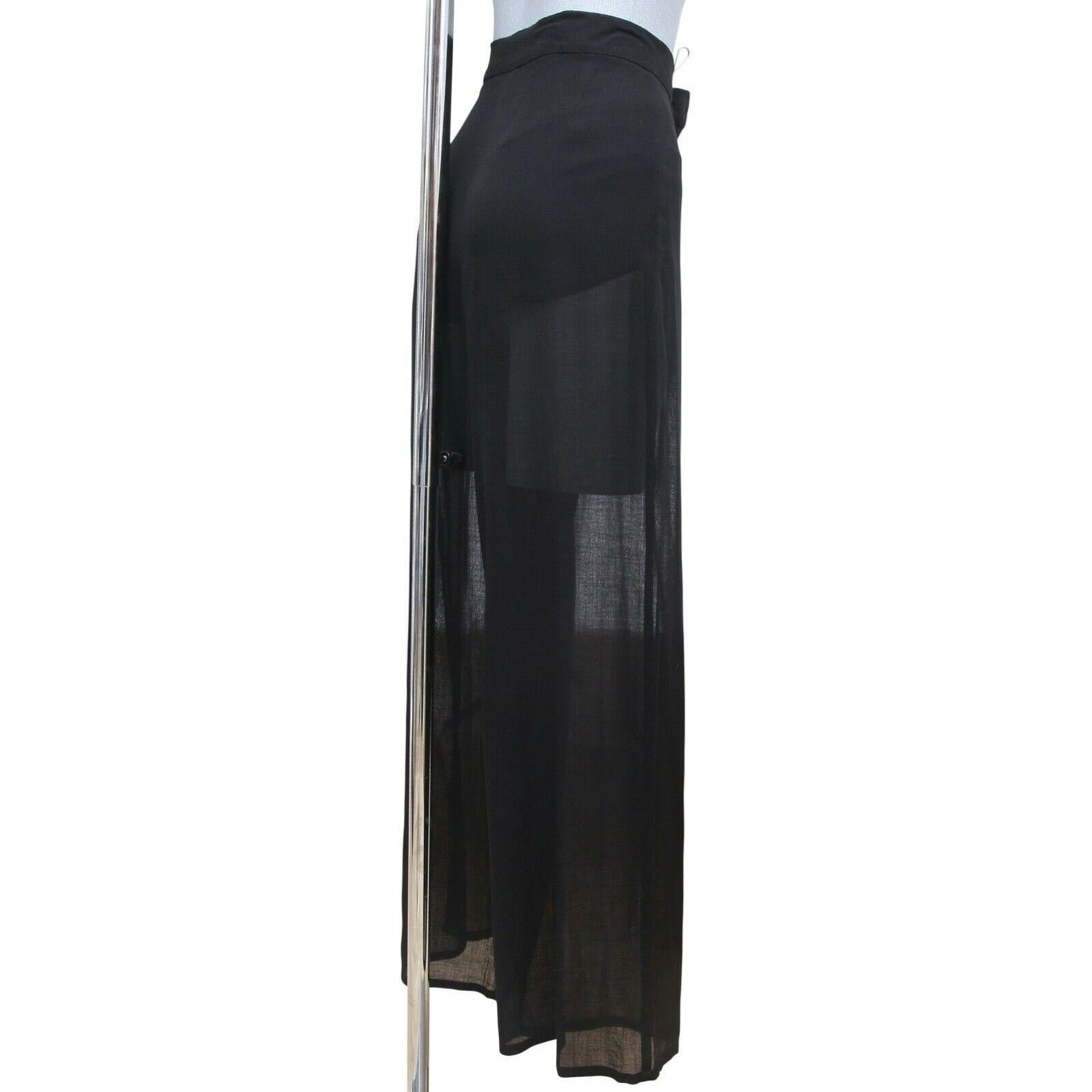 CHANEL Black Pant Wide Leg CC Logo High Rise Semi-Sheer Wool Blend Evening Sz 38 For Sale 2