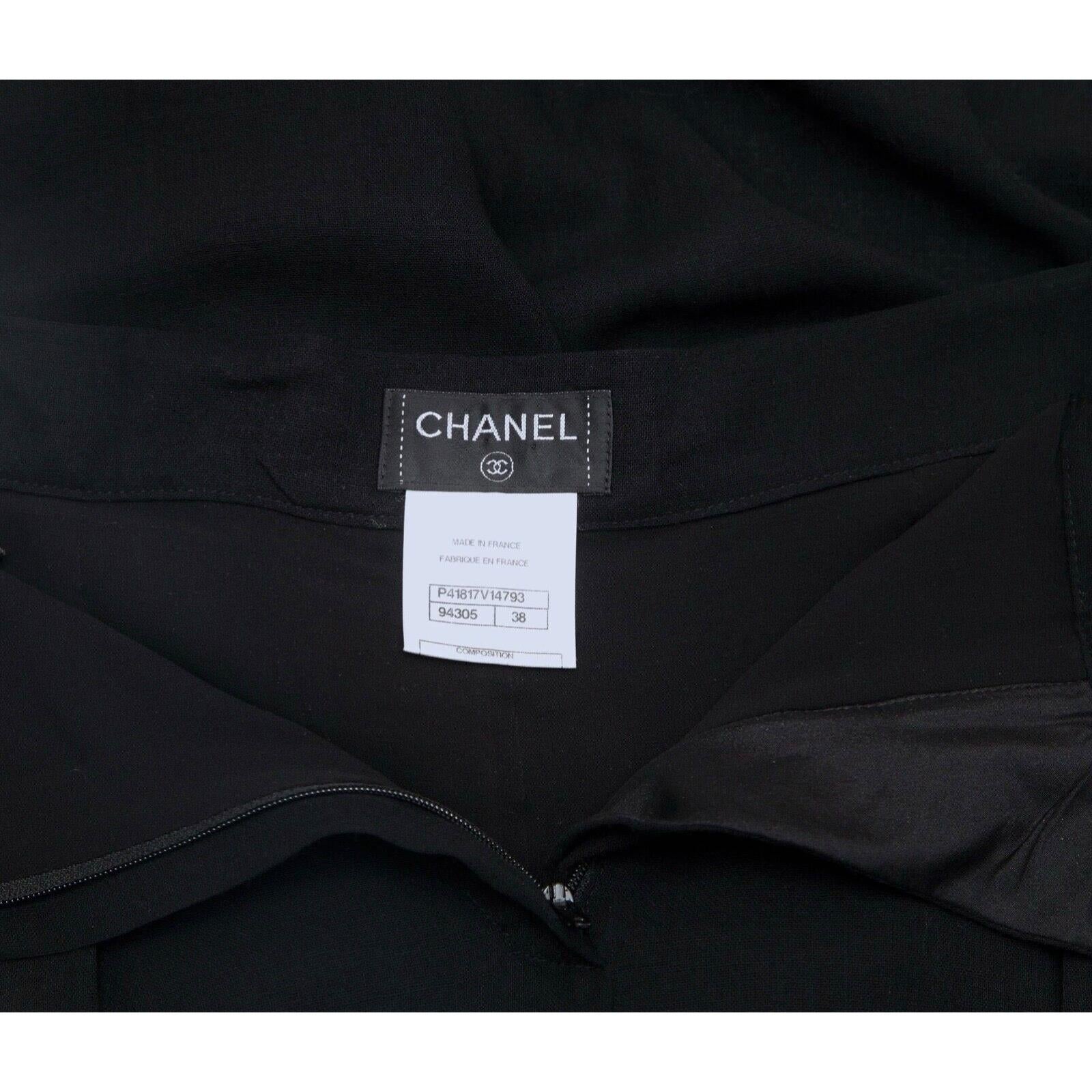 CHANEL Black Pant Wide Leg CC Logo High Rise Semi-Sheer Wool Blend Evening Sz 38 For Sale 3