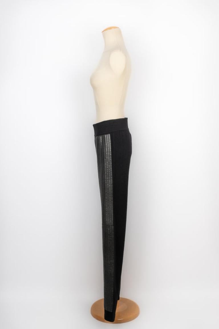 Women's Chanel Black Pants with Leather Strips For Sale