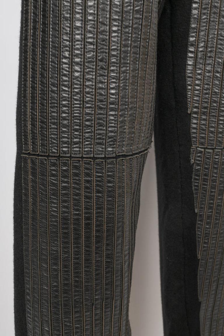 Chanel Black Pants with Leather Strips For Sale 1