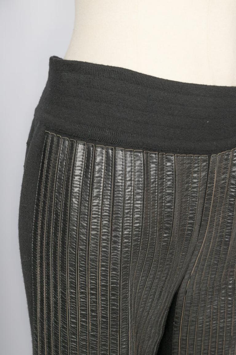 Chanel Black Pants with Leather Strips For Sale 2