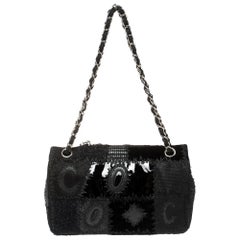 Chanel Black Patchwork Fabric and Leather Single Flap Bag