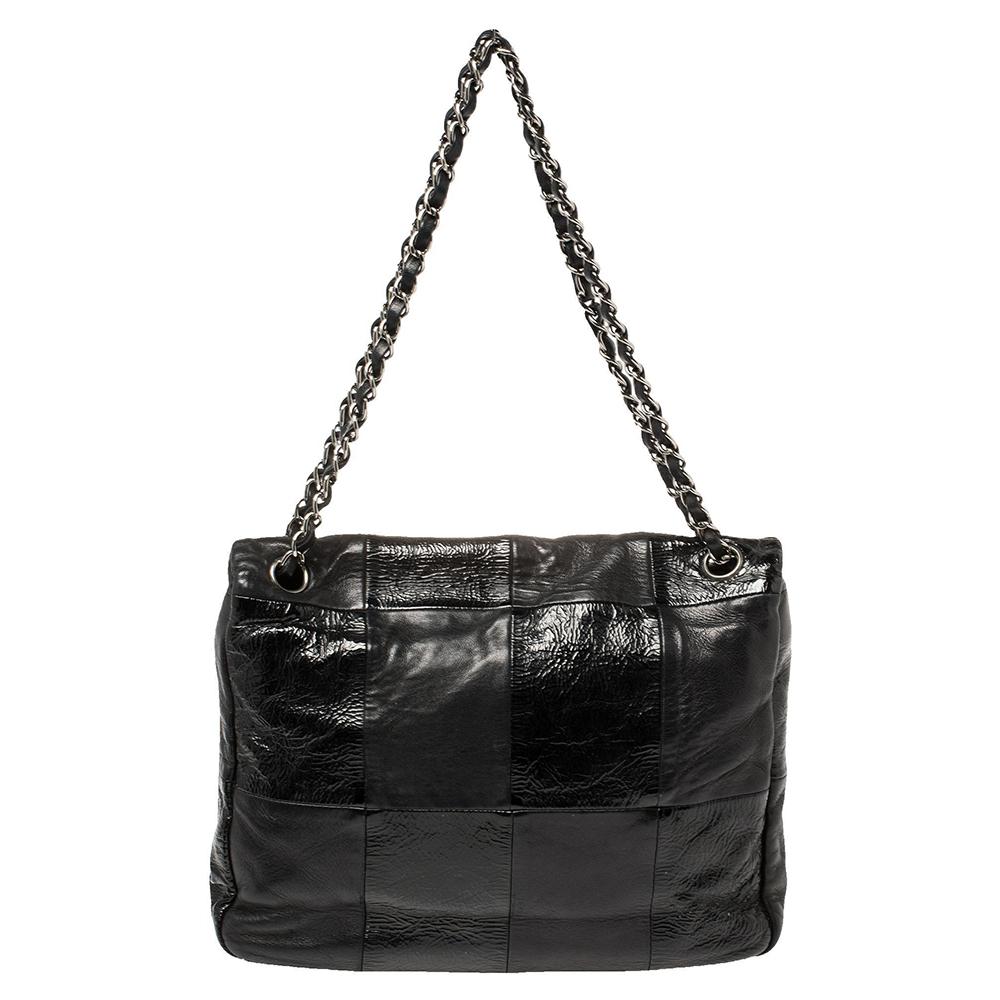 Women's Chanel Black Patchwork Patent And Leather Brooklyn Shoulder Bag