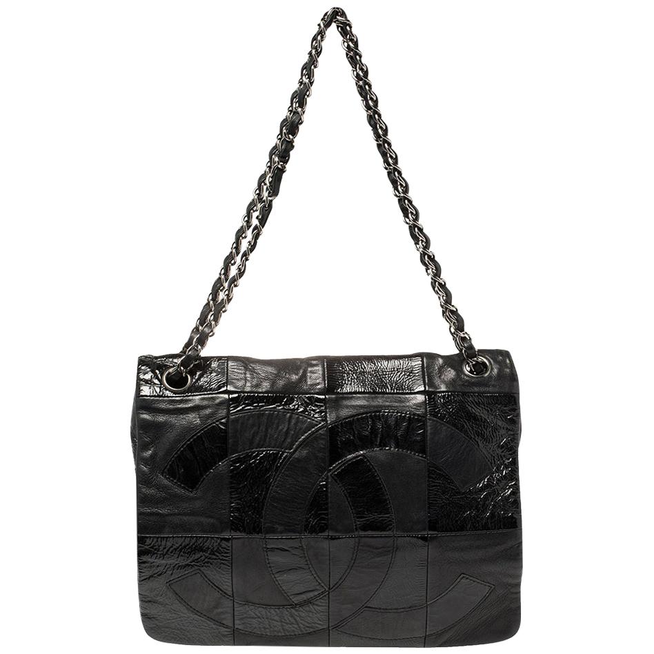 Chanel Black Patchwork Patent And Leather Brooklyn Shoulder Bag