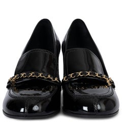 CHANEL black patent 15A SALZBURG CHAIN LOAFER Pumps Shoes 41.5 fit 40.5