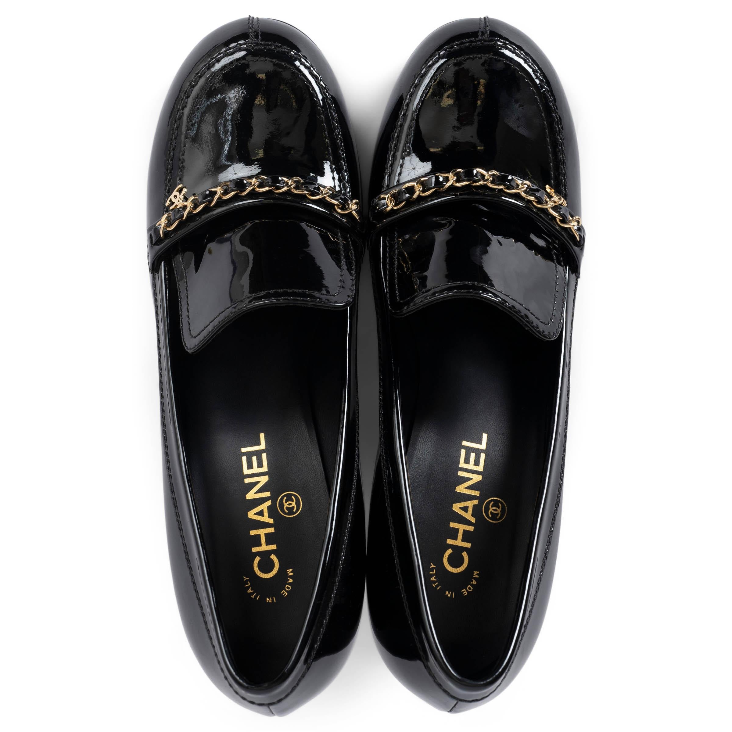 CHANEL charol negro 15A SALZBURG CHAIN LOAFER Zapatos Bombas 41.5 fit 40.5 en venta 1