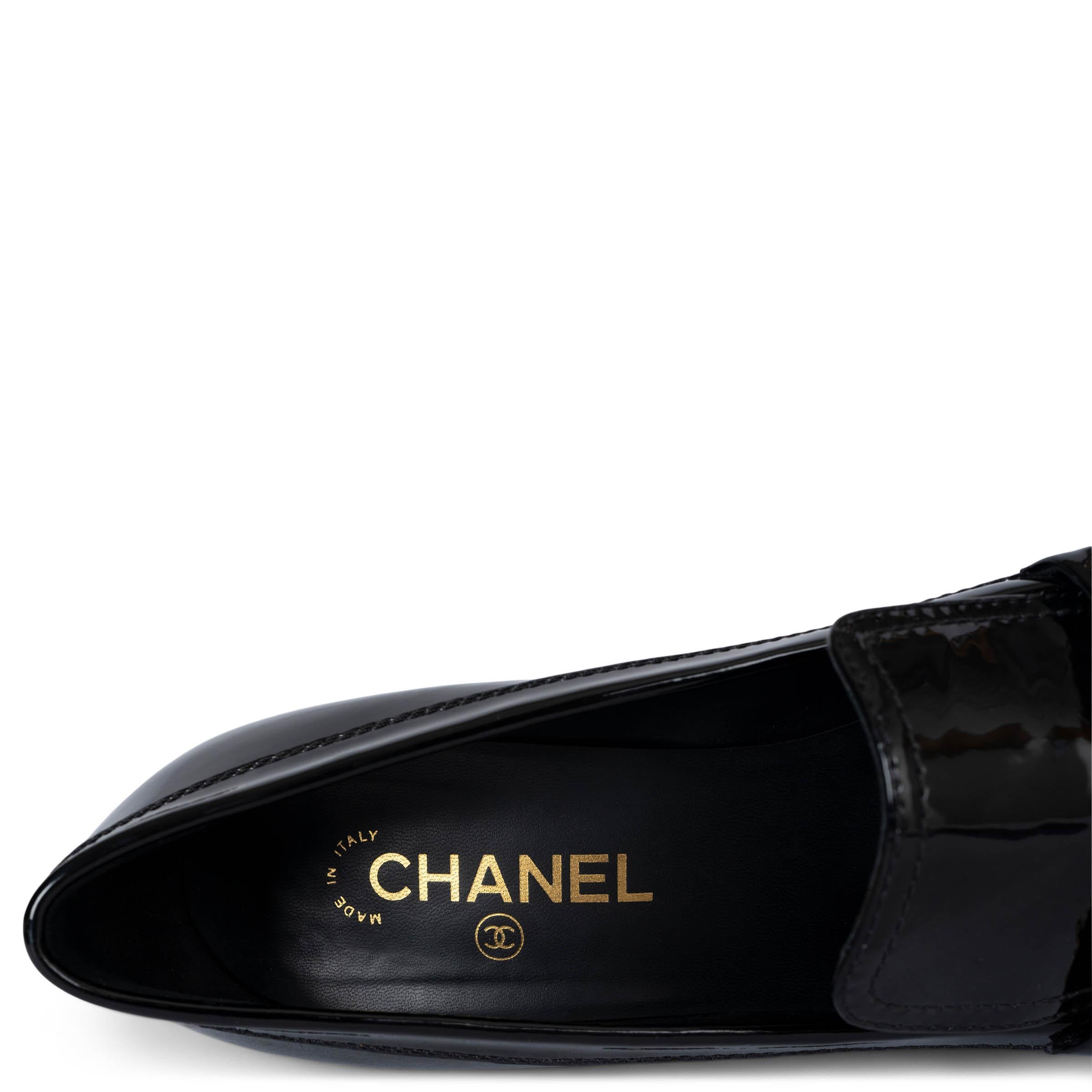 CHANEL charol negro 15A SALZBURG CHAIN LOAFER Zapatos Bombas 41.5 fit 40.5 en venta 3