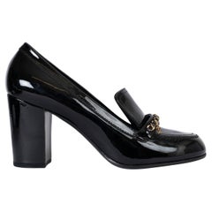CHANEL black patent 15A SALZBURG CHAIN LOAFER Pumps Shoes 41.5 fit 40.5