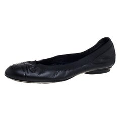 Chanel Black Patent And Leather CC Cap Toe Ballet Flats Size 37.5
