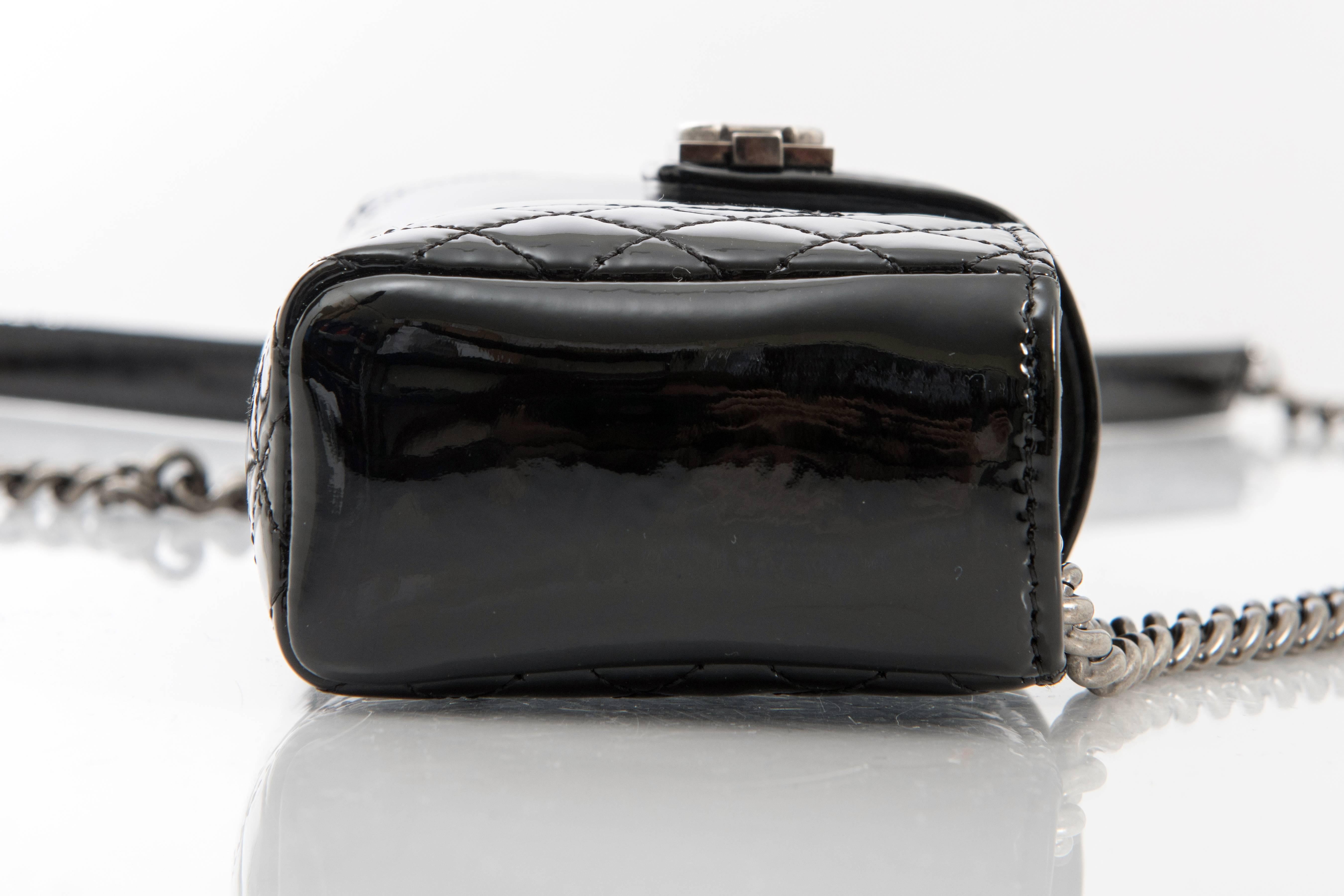 Women's Chanel Black Patent Boy Reverso Mini Pochette Crossbody Bag