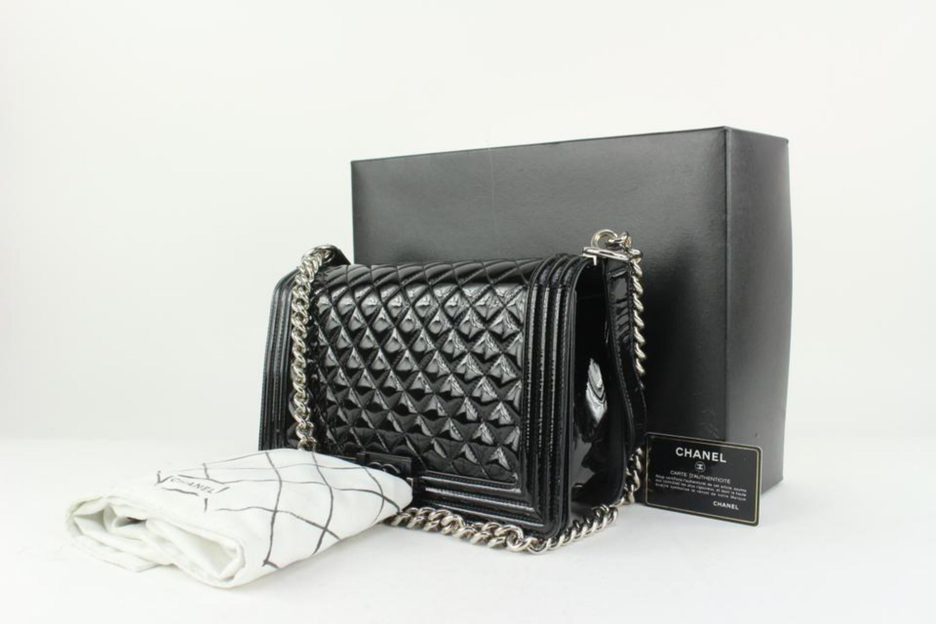 Chanel Black Patent Calfskin Quilted New Medium Plexiglass Boy Flap
