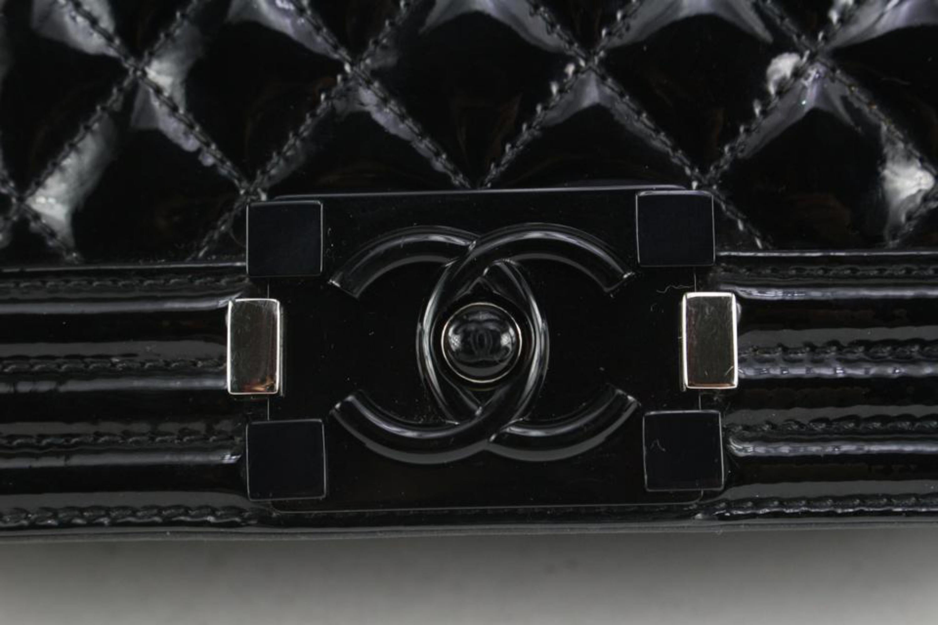 Chanel Black Patent Calfskin Quilted New Medium Plexiglass Boy Flap