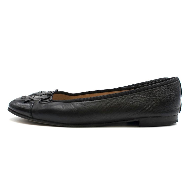 Chanel Black Patent Cap-Toe Ballerina Flats SIZE 39.5 For Sale at 1stDibs