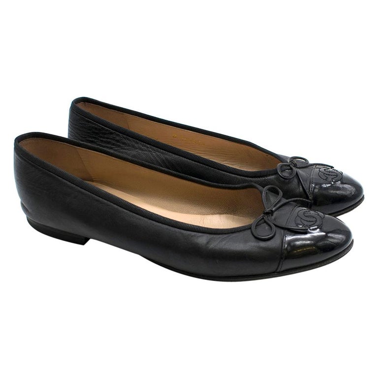 Chanel Black Patent Cap-Toe Ballerina Flats SIZE 39.5 For Sale at 1stDibs