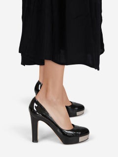 Chanel Black Patent Cap Toe Pumps Size IT 37.5