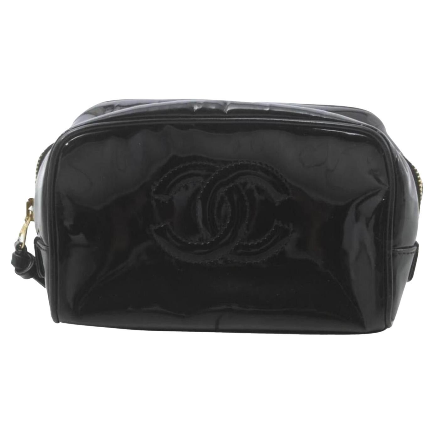 Chanel Black Patent CC Cosmetic Case Make Up Pouch 861943