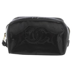 Vintage Chanel Black Patent CC Cosmetic Case Make Up Pouch 861943