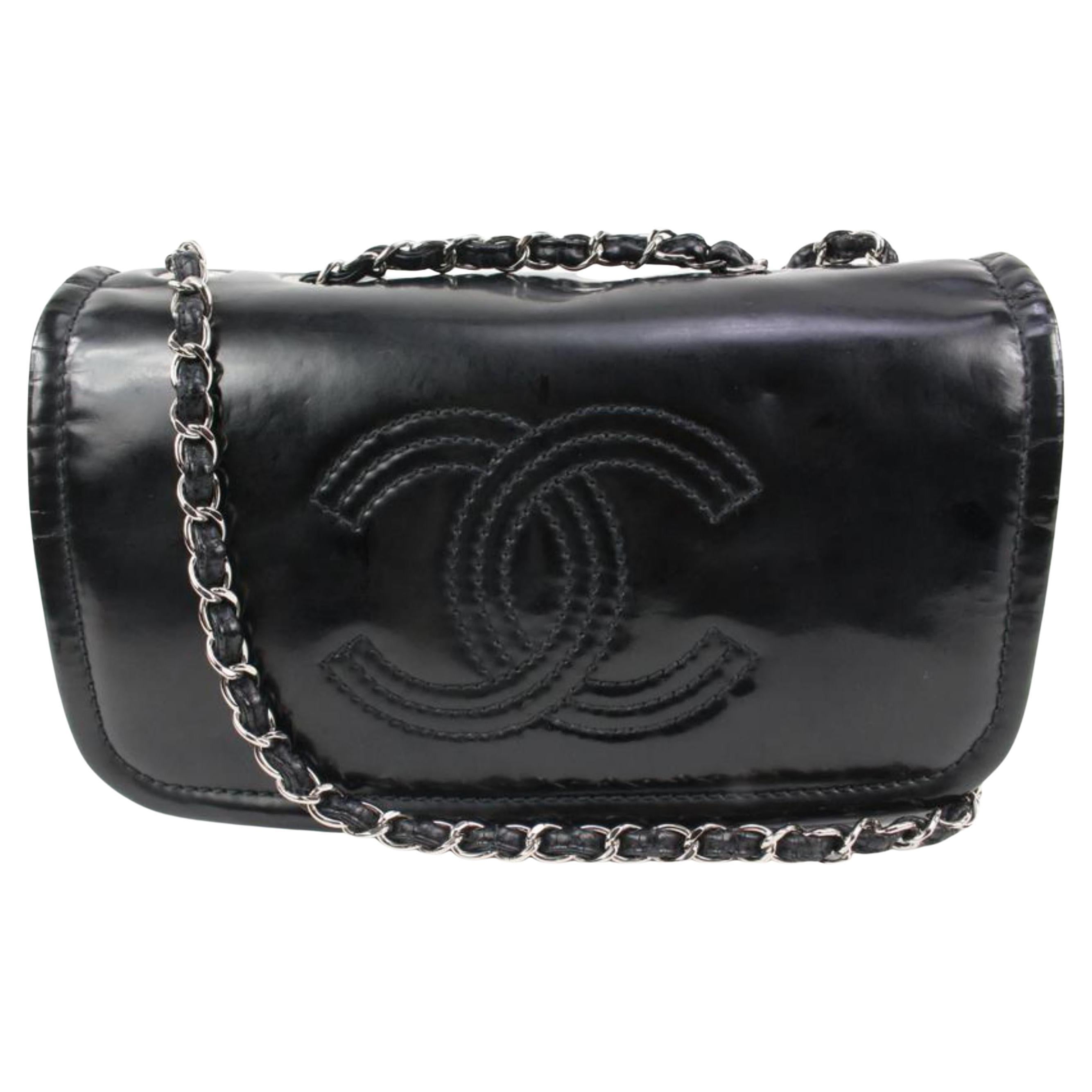 Chanel Black Patent CC Logo Chain Flap 8ck310s For Sale