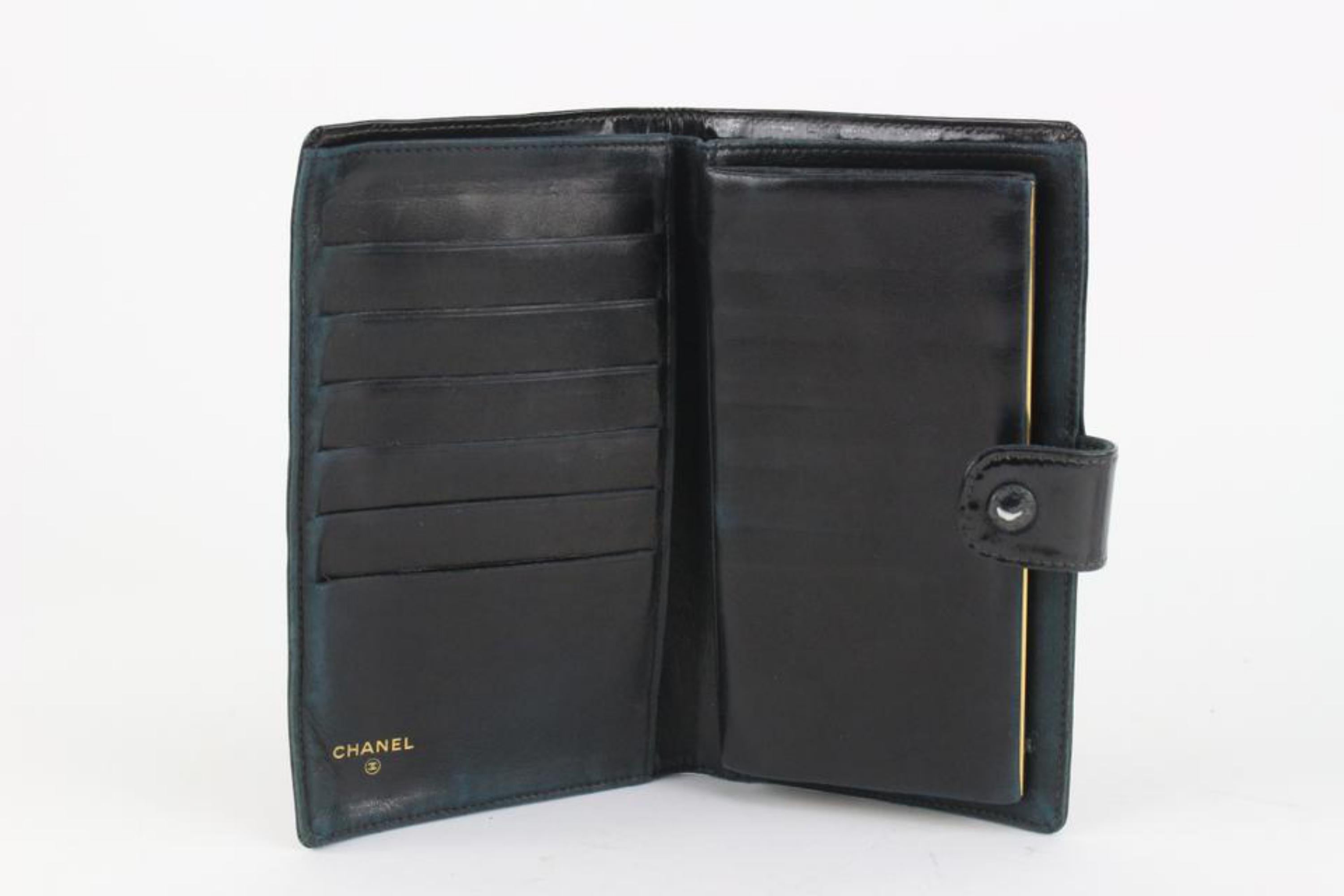 Chanel Black Patent CC Logo Long Flap Wallet 1210c31 For Sale 6