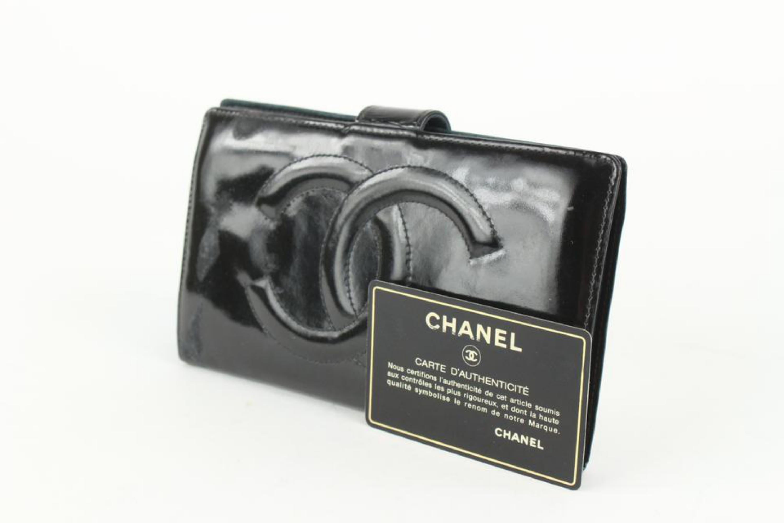 Chanel Black Patent CC Logo Long Flap Wallet 1210c31 For Sale 8