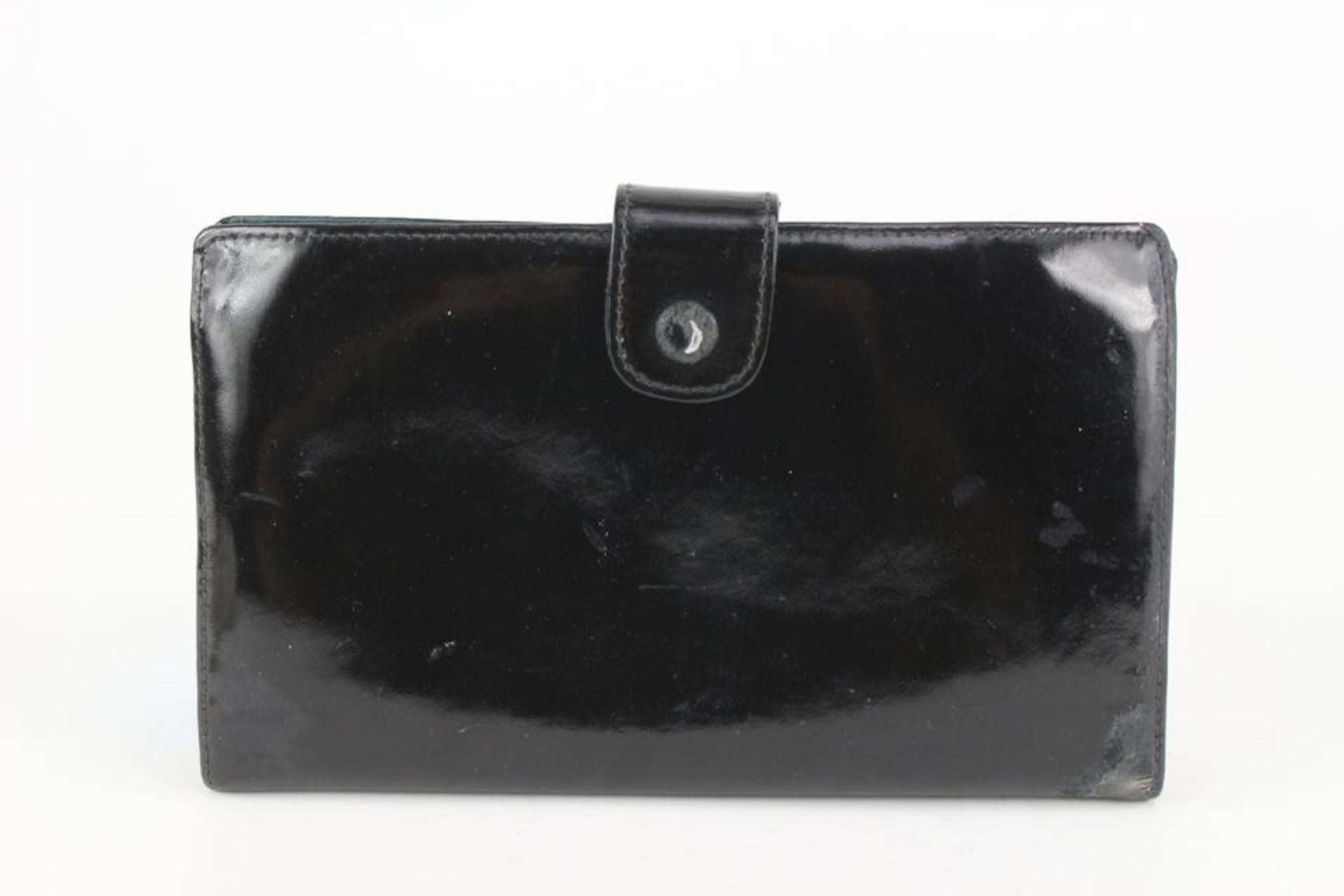 Chanel Black Patent CC Logo Long Flap Wallet 1210c31 For Sale 2
