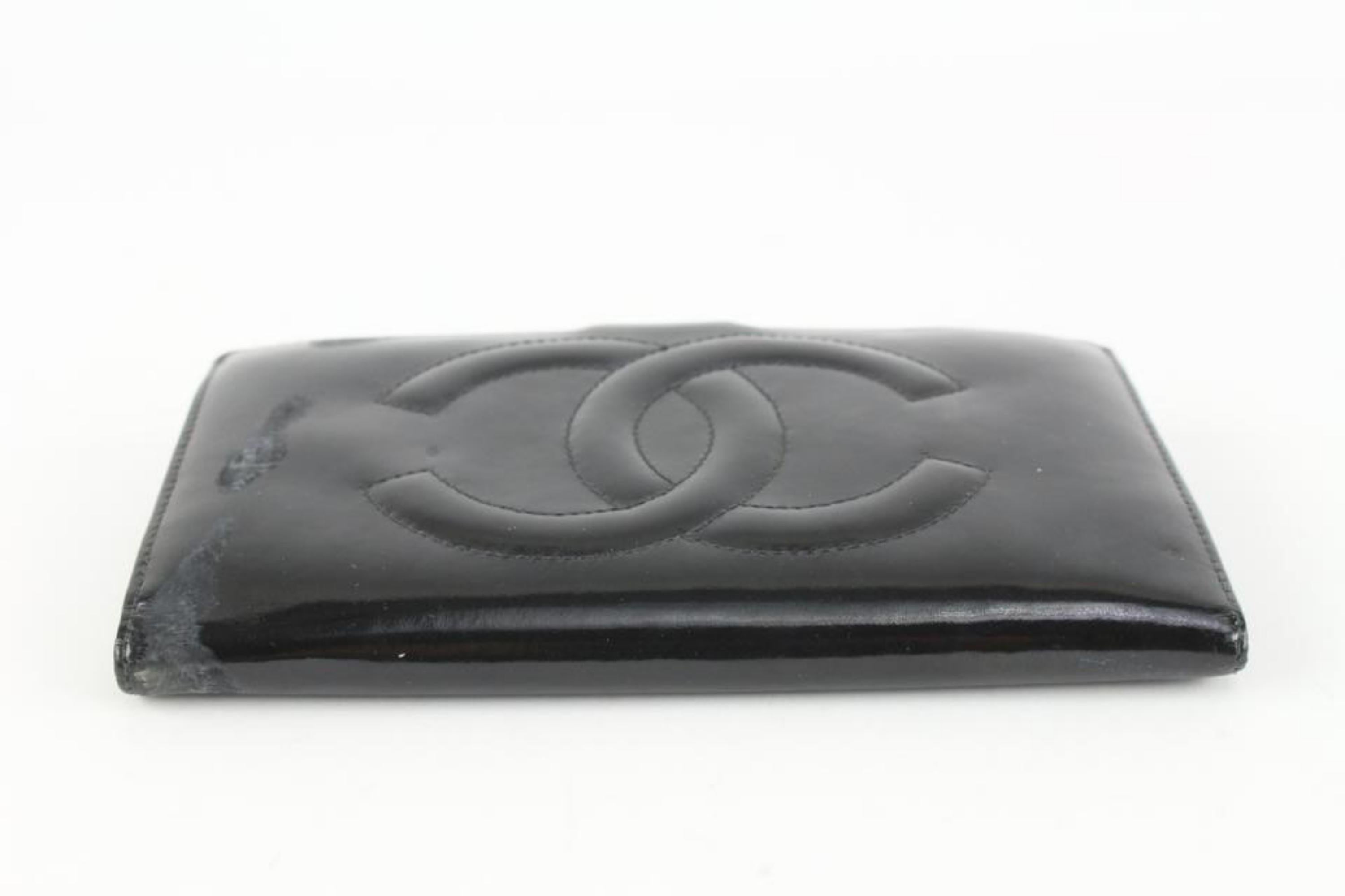 Chanel Black Patent CC Logo Long Flap Wallet 1210c31 For Sale 5