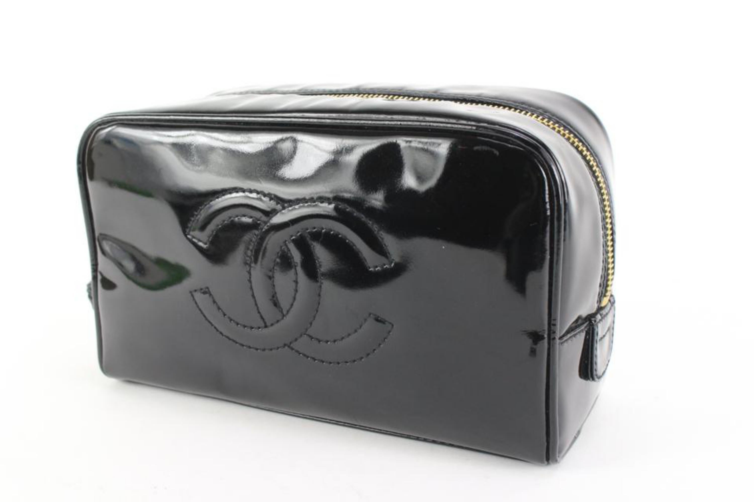 Chanel Black Patent CC Logo Toiletry Pouch Cosmetic Case 81cz56s 6