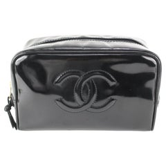 Chanel Timeless Black Caviar CC Logo Cosmetic Pouch Toiletry Case 1ca1027