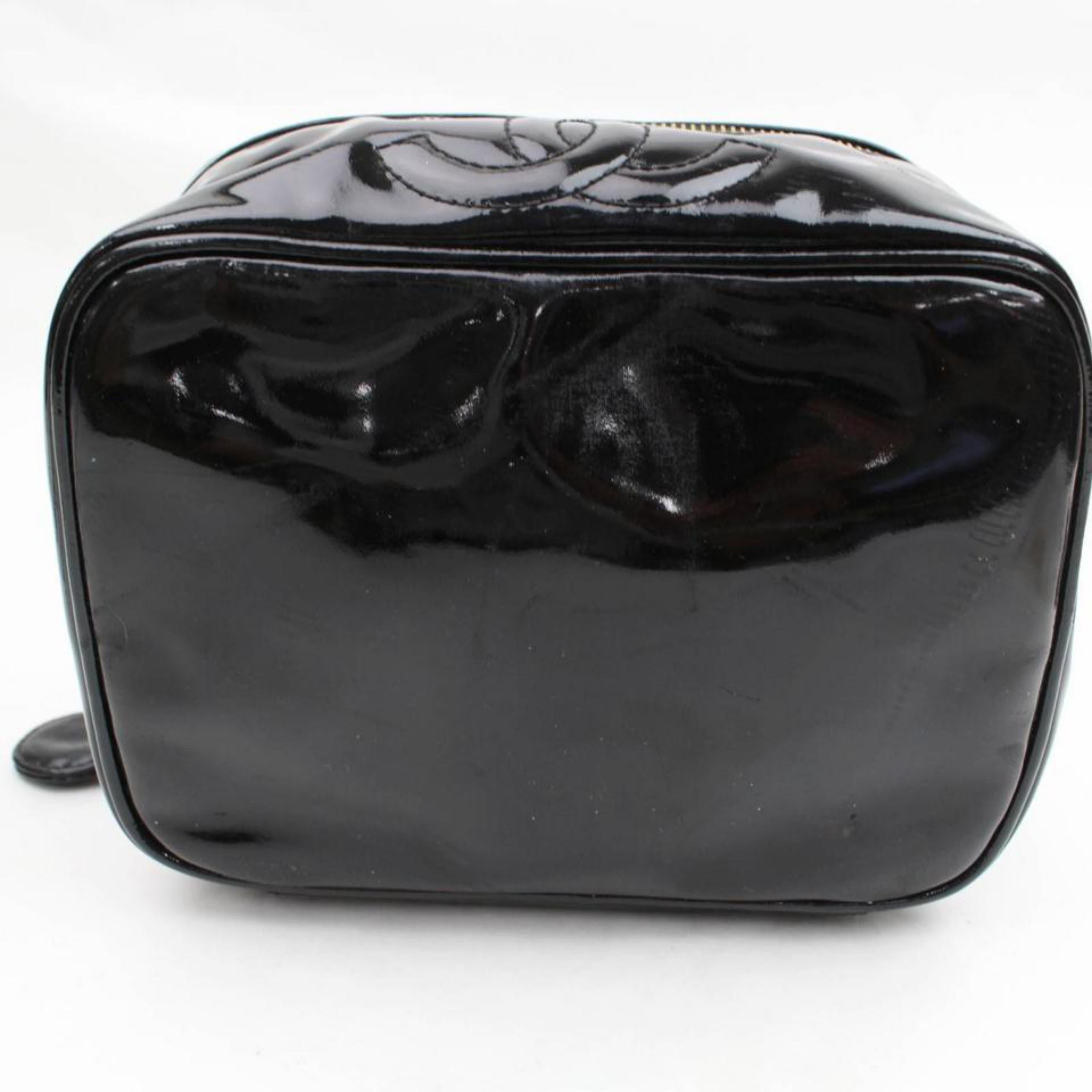 Chanel Black Patent Cc Logo Vanity Case868327 Cosmetic Bag For Sale 5