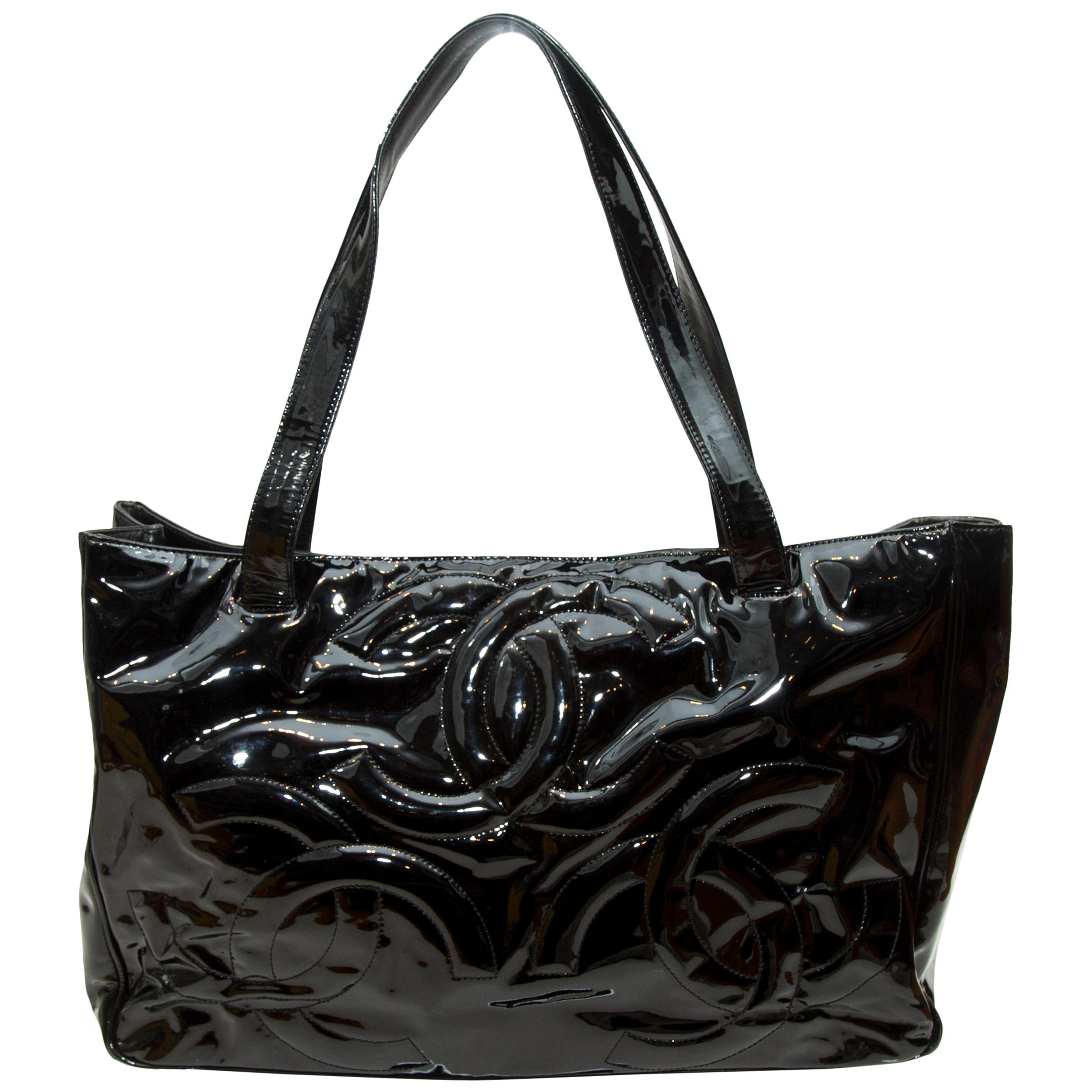 Chanel Black Patent CC Tote Bag