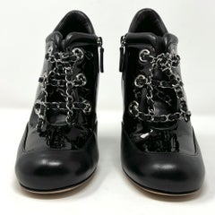 Chanel Black Patent Chain Wedge Booties 2014 Collection Size 38.5