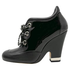 Chanel Black Patent Chain Wedge Booties 2014 Collection Size 38.5